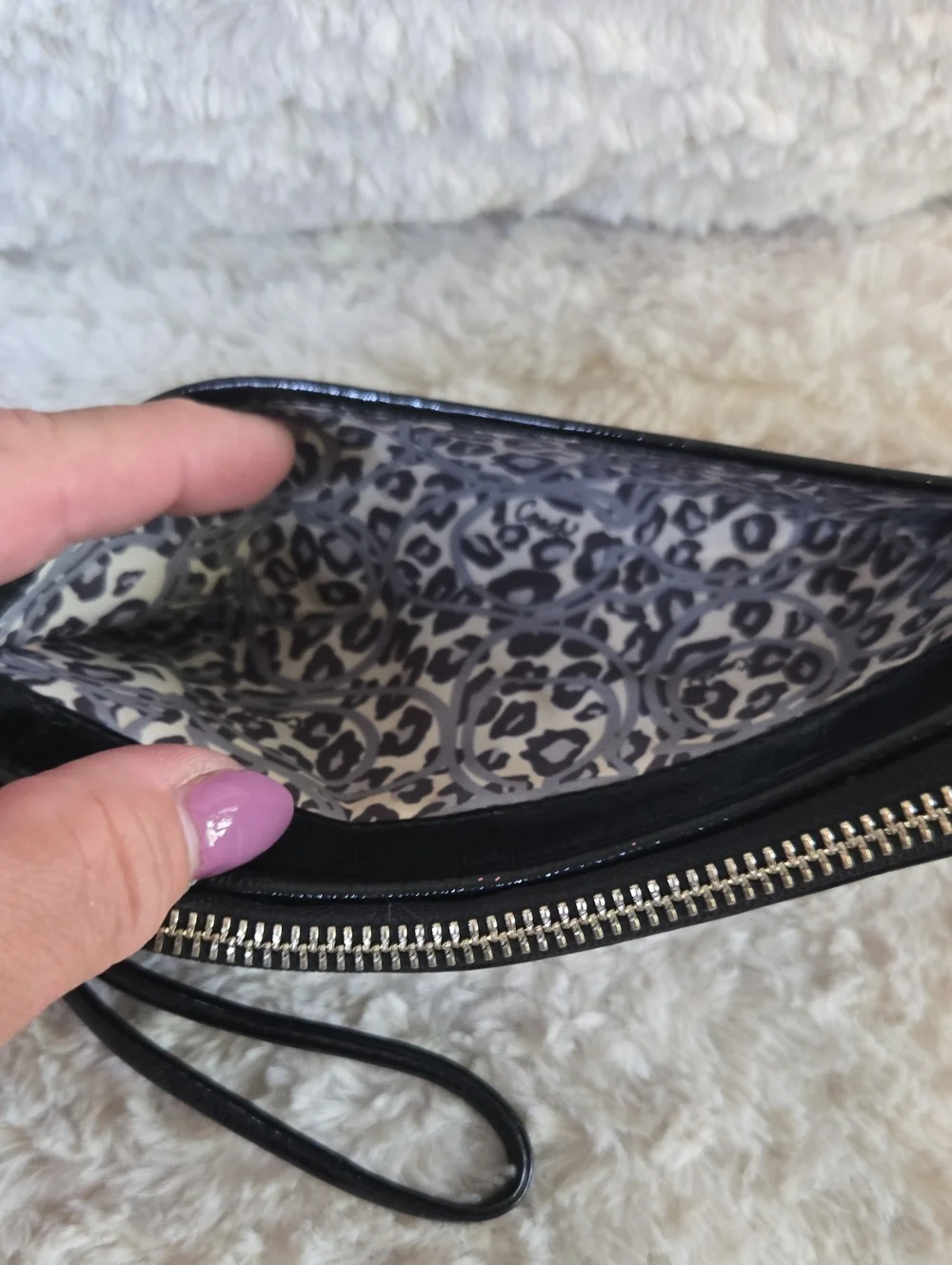 Coach Black Patent Poppy  Leather Clutch with Silver Logo Plate